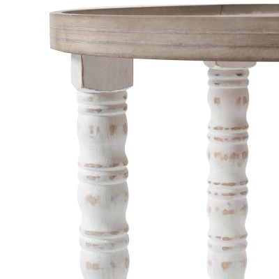 LuxenHome White And Natural Wood Round Accent Side Table With Storage. 8 LuxenHome White And Natural Wood Round Accent Side Table With Storage. - Image 6