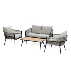 LuxenHome 4-Piece Outdoor Aluminum With PE Rope Patio Set With Cushions 23 LuxenHome 4-Piece Outdoor Aluminum With PE Rope Patio Set With Cushions -Garden GUEST 5af073ad f64e 45b4 b6ea 3611b5f91c86