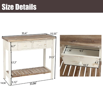 LuxenHome Distressed White And Wood 2-Drawer 1-Shelf Console Table And Entry Table 9 LuxenHome Distressed White And Wood 2-Drawer 1-Shelf Console Table And Entry Table - Image 7