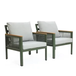 LuxenHome Outdoor Aluminum With Wood-Style Plastic Armchairs With Cushions, Set Of 2 -Garden GUEST 5bbca07c 02cb 478b 8ef2 cfbca29333bc