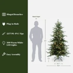 LuxenHome 6Ft Pre-Lit Artificial Fir Christmas Tree, Green Branches With Warm Lights & Metal Stand 14 LuxenHome 6Ft Pre-Lit Artificial Fir Christmas Tree, Green Branches With Warm Lights & Metal Stand -Garden GUEST 5c2864a8 9df7 4084 8661 2086f0efc14d