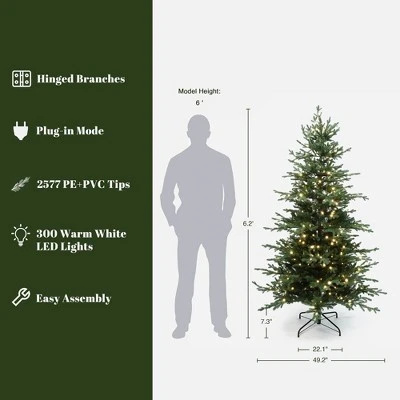 LuxenHome 6Ft Pre-Lit Artificial Fir Christmas Tree, Green Branches With Warm Lights & Metal Stand 5 LuxenHome 6Ft Pre-Lit Artificial Fir Christmas Tree, Green Branches With Warm Lights & Metal Stand - Image 3