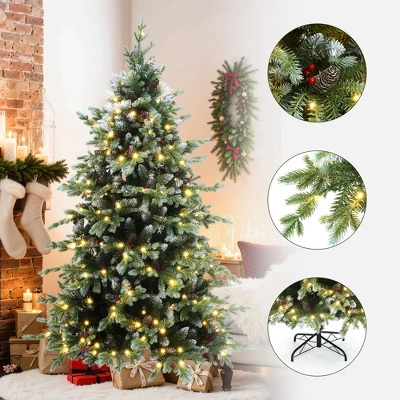 LuxenHome 6Ft Pre-Lit Green Full Artificial Christmas Tree With Red Berries And Metal Stand 3 LuxenHome 6Ft Pre-Lit Green Full Artificial Christmas Tree With Red Berries And Metal Stand