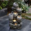 LuxenHome 30" Garden Water Fountain, 4 Tiers Cascading Pots & Rock Cascading Waterfall Fountain Outdoor With LED Lights Gray -Garden GUEST 5c792e11 db4f 4f92 b8e5 7d0dbf903244