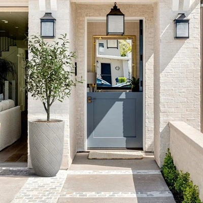 LuxenHome Gray Glen Pattern MgO Round Planter, Indoor And Outdoor 6 LuxenHome Gray Glen Pattern MgO Round Planter, Indoor And Outdoor - Image 4