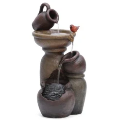 LuxenHome Rustic Brown Resin Pitcher And Urns Birdbath Bowl Outdoor Fountain -Garden GUEST 5d387de4 5fd0 4e6b 8441 264db431a411