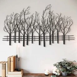 LuxenHome Snowy Black Metal Field Of Trees Wall Art