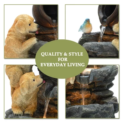 LuxenHome 26” Puppy And Rock Resin Outdoor Water Fountain With LED Lights, Outdoor And Indoor Waterfalls For Patio, Garden Decor Multicolored 4 LuxenHome 26” Puppy And Rock Resin Outdoor Water Fountain With LED Lights, Outdoor And Indoor Waterfalls For Patio, Garden Decor Multicolored - Image 2