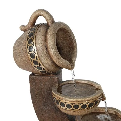 LuxenHome Brown Resin Cascading Pitchers Outdoor Fountain 7 LuxenHome Brown Resin Cascading Pitchers Outdoor Fountain - Image 5