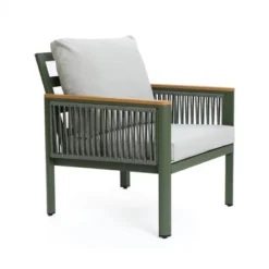 LuxenHome 4-Piece Outdoor Aluminum With Wood-Style Plastic Patio Set With Cushions -Garden GUEST 5e864c35 796e 4e31 b6f5 3469f37f1c1b