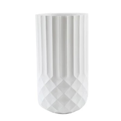 LuxenHome Tall MgO Planter, White Round Pot With Diamond & Fluted Texture 9 LuxenHome Tall MgO Planter, White Round Pot With Diamond & Fluted Texture - Image 7