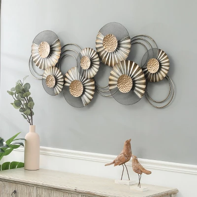 LuxenHome 47" W Distressed Metal Modern Flower Wall Decor 5 LuxenHome 47" W Distressed Metal Modern Flower Wall Decor - Image 3