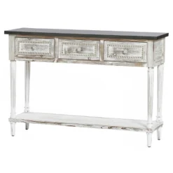 LuxenHome Distressed White Wood And Metal 3-Drawer 1-Shelf Console And Entry Table -Garden GUEST 5f784b9e 5fc0 4d59 9ce2 1509ecb2ed5f