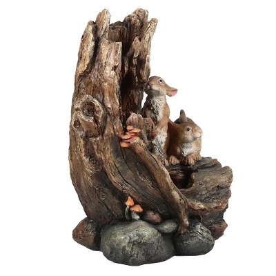LuxenHome Resin Two Bunnies Tree Stump Outdoor Fountain With LED Lights 8 LuxenHome Resin Two Bunnies Tree Stump Outdoor Fountain With LED Lights - Image 6