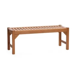 LuxenHome Natural Solid Wood 47.2-Inch Long Rectangle Sloping Seat Outdoor Bench -Garden GUEST 600fd150 1017 44ec a84d 013a0cbcfa8a