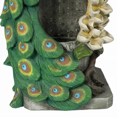 LuxenHome Resin Blue And Green Peacock Outdoor Fountain Garden Fountain With LED Light 7 LuxenHome Resin Blue And Green Peacock Outdoor Fountain Garden Fountain With LED Light - Image 5