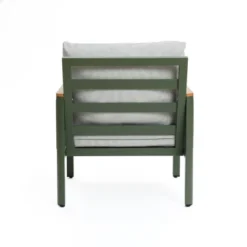 LuxenHome Outdoor Aluminum With Wood-Style Plastic Armchairs With Cushions, Set Of 2 -Garden GUEST 60665825 3934 4799 8e07 ffcb6a29102c