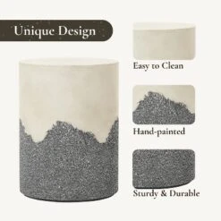 LuxenHome Outdoor Patio Table, 17" Gray And Cream Cement Round Side Table,Modern Garden Decorative Stool,Outdoor Accent End Table -Garden GUEST 6080ff1b 10f8 4946 8a4b 18a9f7cf9615