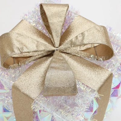 LuxenHome 3-Piece Prism Gift Boxes With Gold Ribbon Holiday Decoration With Lights Multicolored, Gold, White 8 LuxenHome 3-Piece Prism Gift Boxes With Gold Ribbon Holiday Decoration With Lights Multicolored, Gold, White - Image 6