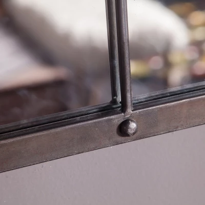 LuxenHome Rustic Brown Metal Frame Windowpane Accent Wall Mirror 7 LuxenHome Rustic Brown Metal Frame Windowpane Accent Wall Mirror - Image 5