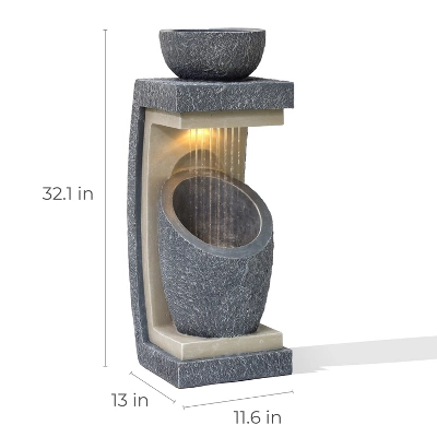 LuxenHome 32" H Resin Bowl Sculpture Outdoor And Indoor Resin Cascading Water Fountains Indoor With LED Lights Garden Decor Waterfall Gray 10 LuxenHome 32" H Resin Bowl Sculpture Outdoor And Indoor Resin Cascading Water Fountains Indoor With LED Lights Garden Decor Waterfall Gray - Image 8