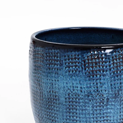 LuxenHome 12-Inch Ocean Blue Ceramic Planter Indoor Outdoor Plant Pot With Drainage Hole And Plug Modern Glazed Round Flower Pot Planter 6 LuxenHome 12-Inch Ocean Blue Ceramic Planter Indoor Outdoor Plant Pot With Drainage Hole And Plug Modern Glazed Round Flower Pot Planter - Image 4