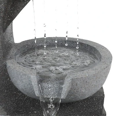 LuxenHome Gray Resin Raining Water Sculpture Outdoor Fountain With LED Lights 4 LuxenHome Gray Resin Raining Water Sculpture Outdoor Fountain With LED Lights - Image 2