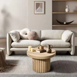 LuxenHome Brown Wood Fluted Round Coffee Table, 23.6" Wide Modern End Table For Living Room Round Wood Accent Table Bedroom Office -Garden GUEST 6249daa2 86ea 4d40 b918 ad6c0ac3572e