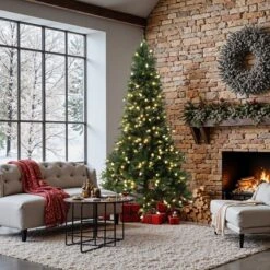 LuxenHome 7.5Ft Pre-Lit Green Slender Artificial Fir Christmas Tree With Metal Stand 17 LuxenHome 7.5Ft Pre-Lit Green Slender Artificial Fir Christmas Tree With Metal Stand -Garden GUEST 629af5c9 cef7 43d4 a539 ad0e81276183