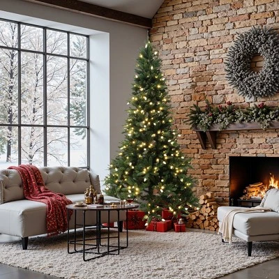 LuxenHome 7.5Ft Pre-Lit Green Slender Artificial Fir Christmas Tree With Metal Stand 8 LuxenHome 7.5Ft Pre-Lit Green Slender Artificial Fir Christmas Tree With Metal Stand - Image 6