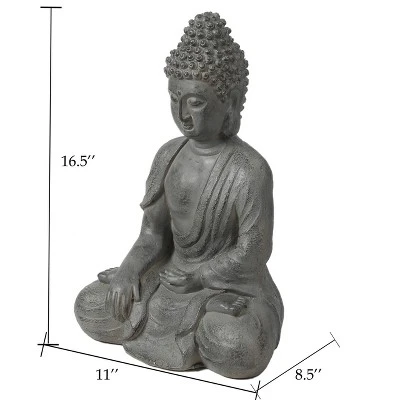 LuxenHome 16.1" Gray MgO Enlightened Buddha Garden Statue 9 LuxenHome 16.1" Gray MgO Enlightened Buddha Garden Statue - Image 7
