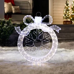 LuxenHome 3Ft Lighted Ornament & Snowflake Wreath, Silver & White Outdoor Christmas Decoration 14 LuxenHome 3Ft Lighted Ornament & Snowflake Wreath, Silver & White Outdoor Christmas Decoration -Garden GUEST 62abdd5b bdaa 47bc 8056 43fee8d3afa0