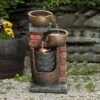 LuxenHome 23" H Bowls And Bricks Resin Outdoor Fountain With Lights Brown -Garden GUEST 62bb1445 d900 40ce 833a eb953f5dae8f