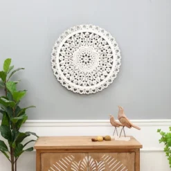 LuxenHome White Wood Flower 23.86" Round Wall Decor Home Decor Interior Design