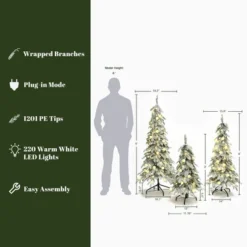 LuxenHome 3-Piece Flocked Artificial Tree Set With Lights And Metal Stand Green -Garden GUEST 62d485de 3d8e 4f05 8578 18c91110dd66