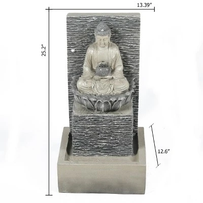 LuxenHome Gray Resin Meditating Buddha With Pedestal Outdoor Fountain With LED Light 7 LuxenHome Gray Resin Meditating Buddha With Pedestal Outdoor Fountain With LED Light - Image 5