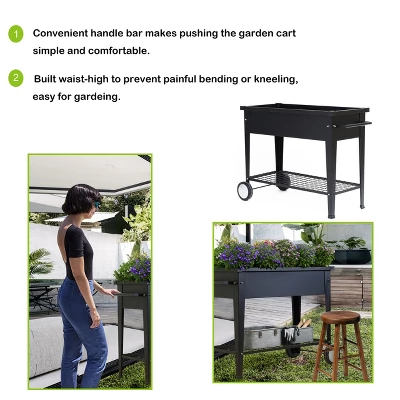 LuxenHome Black Mobile Metal Raised Garden Bed Planter Cart With Legs 7 LuxenHome Black Mobile Metal Raised Garden Bed Planter Cart With Legs - Image 5