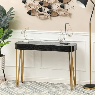 LuxenHome Black Wood And Gold Metal Console And Entry Table 4 LuxenHome Black Wood And Gold Metal Console And Entry Table - Image 2
