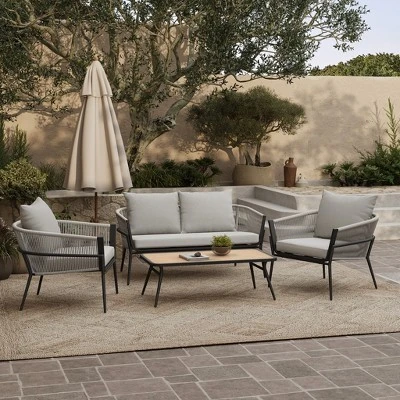 LuxenHome 4-Piece Outdoor Aluminum With PE Rope Patio Set With Cushions 3 LuxenHome 4-Piece Outdoor Aluminum With PE Rope Patio Set With Cushions