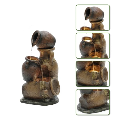 LuxenHome Brown Urns Resin Outdoor Fountain With Lights 8 LuxenHome Brown Urns Resin Outdoor Fountain With Lights - Image 6