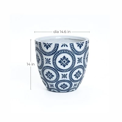 LuxenHome Round Tapered Planter – Blue And White Floral MgO Pot With Drainage Hole 9 LuxenHome Round Tapered Planter – Blue And White Floral MgO Pot With Drainage Hole - Image 7