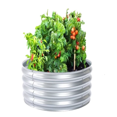 LuxenHome 24in Round Galvanized Steel Raised Garden Bed Planter 6 LuxenHome 24in Round Galvanized Steel Raised Garden Bed Planter - Image 4