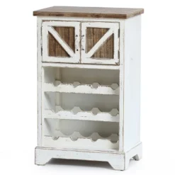 LuxenHome White And Natural Wood 2-Door Wine Cabinet -Garden GUEST 653fd839 0753 45ab 8bb9 92396abfff06