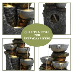 LuxenHome 25" Small Water Fountain Outdoor, Cascading Bowl Garden Water Features With LED Lights Gray 20 LuxenHome 25" Small Water Fountain Outdoor, Cascading Bowl Garden Water Features With LED Lights Gray -Garden GUEST 657d055a 7ced 4a7f b78a 3ef2154d62ce