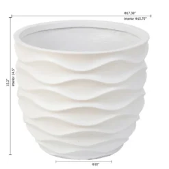 LuxenHome White MgO 15.2-Inch H Waves Design Round Planter -Garden GUEST 688f79c2 c3b8 49d0 93c5 a15aa2b51557