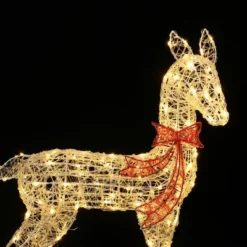 LuxenHome 3-Piece Deer Family Outdoor Holiday Decoration Set With Lights And Timer White, Red -Garden GUEST 695b68c9 692d 4a20 b163 41fe98dc51b2