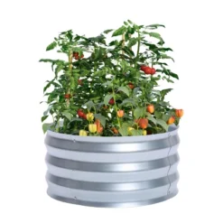 LuxenHome 2ft Round Galvanized Metal Raised Garden Bed Planter -Garden GUEST 698ddb79 5f4a 4906 aef8 5788c865258d