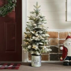 LuxenHome 4Ft Artificial Flocked Fir Christmas Tree Potted With Battery-Operated Lights Green 17 LuxenHome 4Ft Artificial Flocked Fir Christmas Tree Potted With Battery-Operated Lights Green -Garden GUEST 69c6f00f 470f 4576 b810 0b614871ddd1