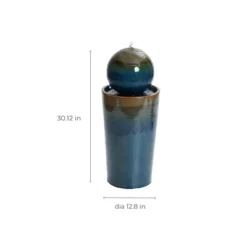 LuxenHome 30" Ceramic Outdoor Water Fountain, Glazed Blue Bubbling Sphere Garden Water Fountain Outdoor And Indoor -Garden GUEST 6a3dac13 e9b1 403a 9bb7 acc093dbce15