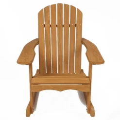 LuxenHome Natural Brown Wood Outdoor Adirondack Rocking Chair -Garden GUEST 6bebe915 4d88 4658 b048 9548f2093e7b